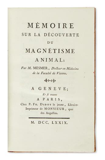 ANIMAL MAGNETISM.  Mesmer, Franz Anton. Mémoire sur la Découverte du Magnétisme Animal.  1779.  Bound with 2 other works.